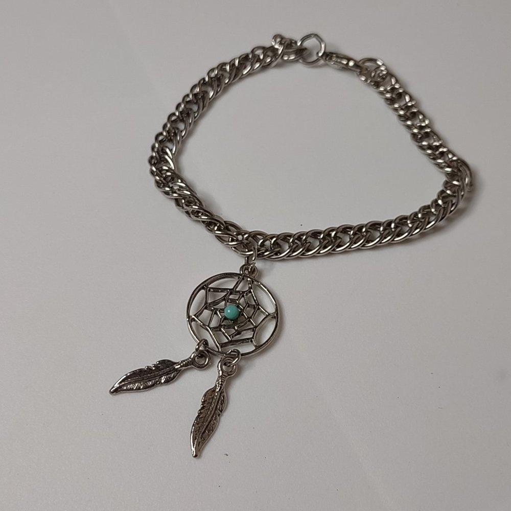 Cute Silver Tone And Blue Dream Catcher Bracelet